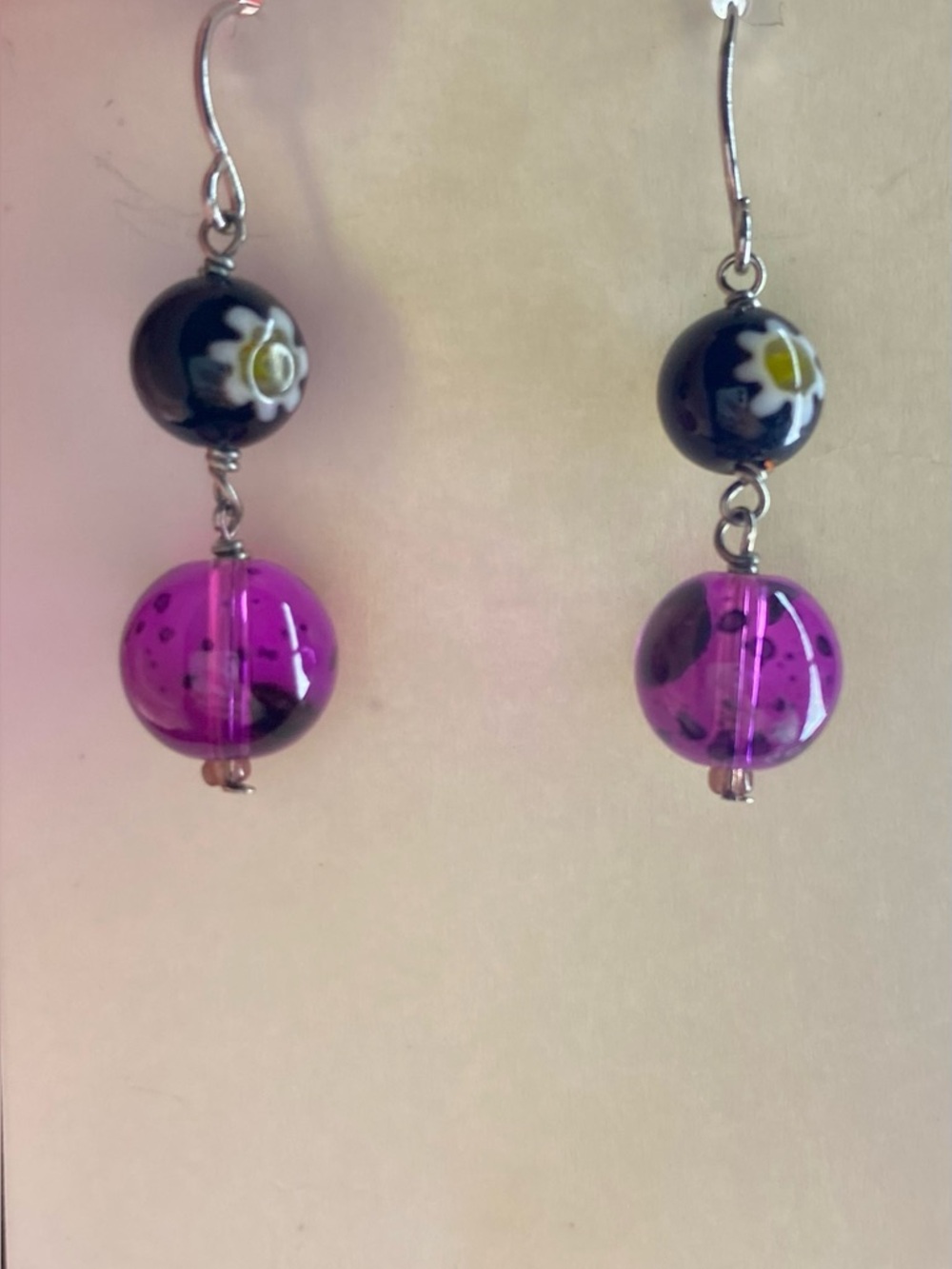 Handmade Purple Glass Bead Drop Earrings